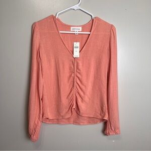 Cloth & Stone NWT Pink Textured Long Sleeve Blouse Size XXS Cotton/Linen Blend